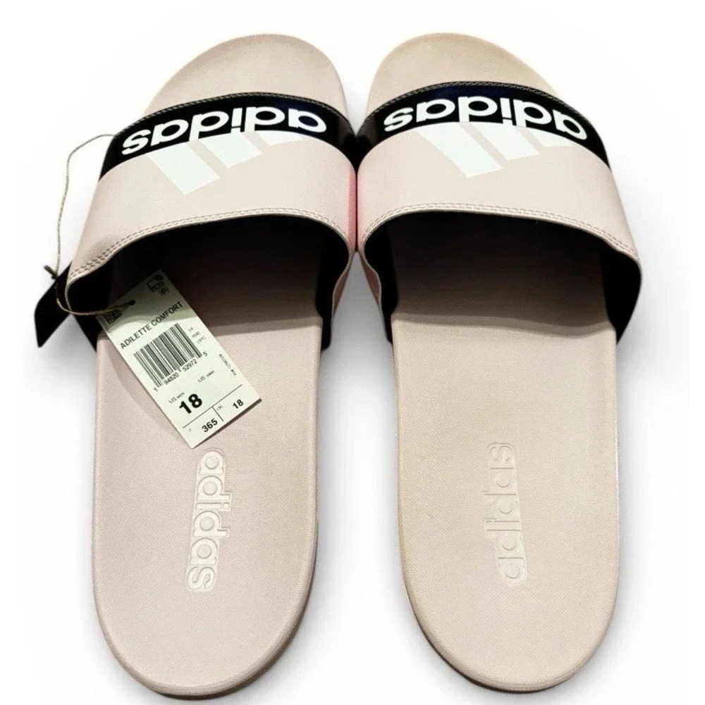 NIB Adidas Adilette Comfort Men Size 18 Pink White Original Adult Slides Sandals